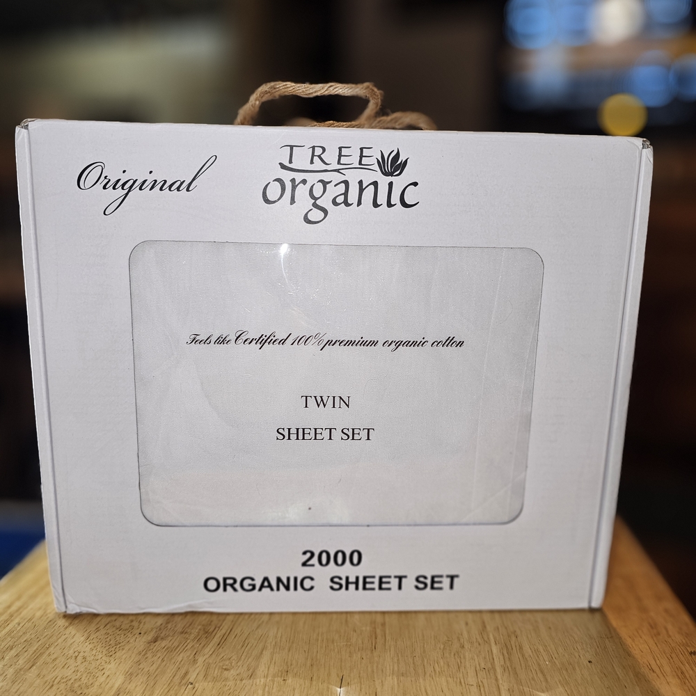 Tree Organic - Twin 2000 Thread Ct Organic Cotton White Sheet Set NEW in PACKAGE
